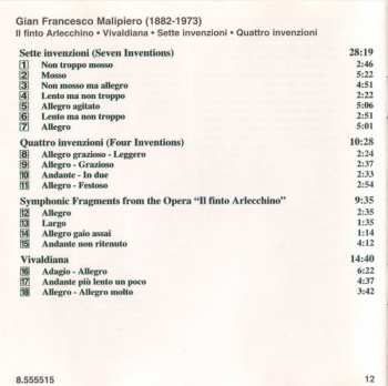 CD Gian Francesco Malipiero: Il Finto Arlecchino • Vivaldiana • Sette Invenzioni • Quattro Invenzioni 279338