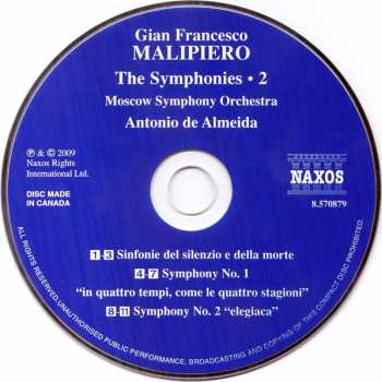 CD Gian Francesco Malipiero: Symphonies Nos. 1 And 2; Sinfonia Del Silenzio E Della Morte 120301