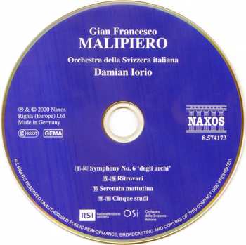 CD Gian Francesco Malipiero: Symphony No. 6 'Degli Archi' ; Ritrovari ; Serenata Mattutina ; Cinque Studi 335482