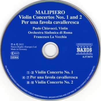 CD Gian Francesco Malipiero: Violin Concertos Nos. 1 And 2 287243