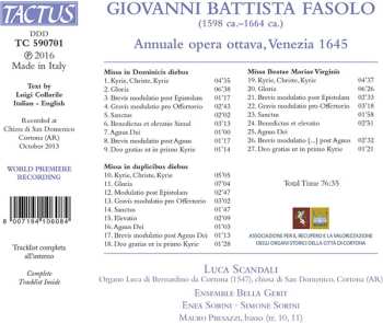 CD Giovanni Battista Fasolo: Annuale Opera Ottava, Venezia 1645 539663