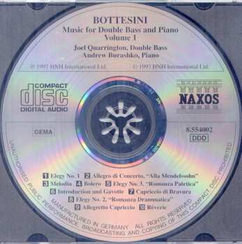 CD Giovanni Bottesini: Music For Double Bass & Piano, Vol. 1 231838