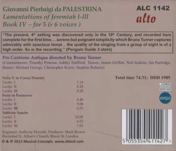 CD Giovanni Pierluigi da Palestrina: Lamentations Of Jeremiah Book Four 340751