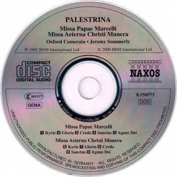 CD Giovanni Pierluigi da Palestrina: Missa Papea Marcelli • Missa Aeterna Christi Munera 120290