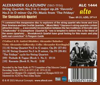 CD Alexander Glazunov: String Quartets No. 3 In G Major Op.26 “Slavonic” No.5 In D Minor Op.70; Music From “The Fridays