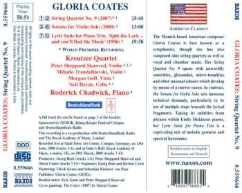 CD Gloria Coates: String Quartet No. 9 • Sonata For Violin Solo • Lyric Suite For Piano Trio 505798