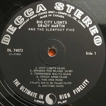 LP Grady Martin And The Slew Foot Five: Big City Lights 317450