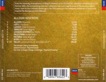 CD Gregorio Allegri: Miserere / Lamentations Of Jeremiah & Other Renaissance Masterpieces 45603