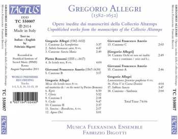 CD Gregorio Allegri: Opere Inedite Dai Manoscritti Della Collectio Altæmps (Unpublished Works From The Manuscripts Of The Collectio Altæmps) 184239