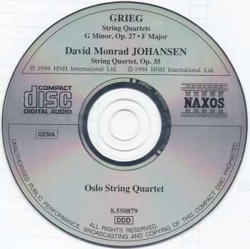 CD Edvard Grieg: String Quartets: G Minor, Op. 27 • F Major / String Quartet, Op. 36 451308