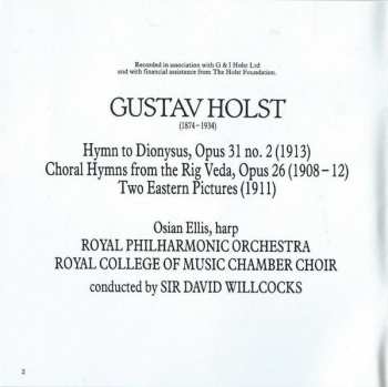CD Gustav Holst: Hymns From The Rig Veda / Two Eastern Pictures / Hymn To Dionysus PIC 188897