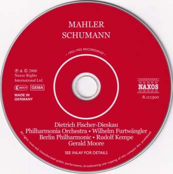 CD Gustav Mahler: Mahler: Kindertotenlieder • Lieder Eines Fahrenden Gesellen / Schumann: Liederkreis 430422