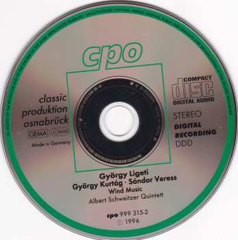 CD György Ligeti: Ten Pieces For Wind Quintet / Six Bagatelles 228175