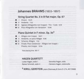 CD Hagen Quartett: String Quartet Op. 67 / Piano Quintet Op.34 95517