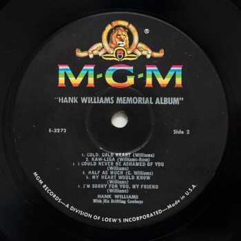 LP Hank Williams: Hank Williams Memorial Album