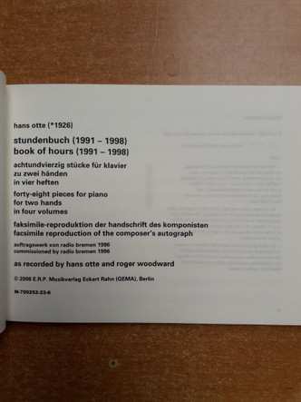 CD Hans Otte: Stundenbuch = Book Of Hours DLX 507579