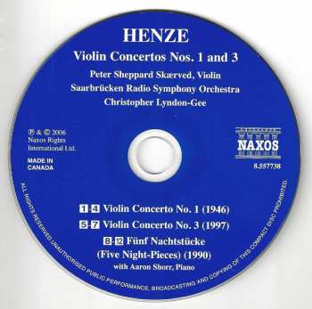 CD Hans Werner Henze: Violin Concertos Nos. 1 And 3 • Five Night-Pieces 176368