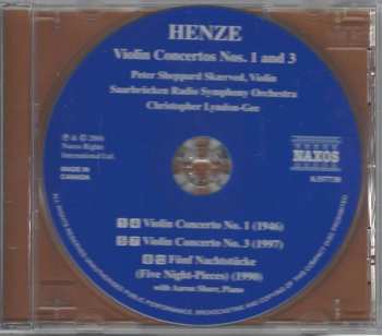 CD Hans Werner Henze: Violin Concertos Nos. 1 And 3 • Five Night-Pieces 176368