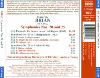 CD Havergal Brian: Symphonies Nos. 20 and 25 / Fantastic Variations On An Old Rhyme 184229