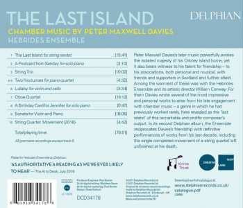 CD Hebrides Ensemble: The Last Island: Chamber Music By Peter Maxwell Davies 349223