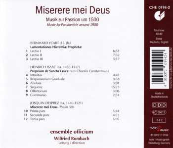 CD Heinrich Isaac: Miserere Mei Deus - Musik Zur Passion Um 1500 193791