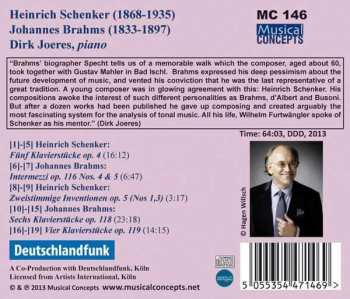 CD Heinrich Schenker: Heinrich Schenker: Five Piano Pieces Op.4 / Two Inventions Op.5 / Johannes Brahms: Two Intermezzi Op.116 / Piano Pieces Op.118 / Piano Pieces Op.119 315263