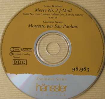 CD Helmuth Rilling: Messe Nr. 3 F-Moll / Mottetto Per San Paolino 514829