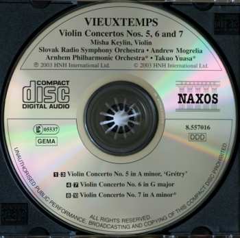 CD Henri Vieuxtemps: Violin Concertos Nos. 5, 6 And 7 306482