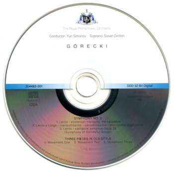 CD Henryk Górecki: Symphony No. 3 Opus 36 'Symphony Of Sorrowful Songs' / Three Pieces In Old Style 450814