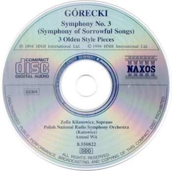 CD Henryk Górecki: Symphony No. 3 (Symphony Of Sorrowful Songs) / 3 Olden Style Pieces