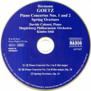CD Hermann Goetz: Piano Concertos Nos. 1 And 2 333790