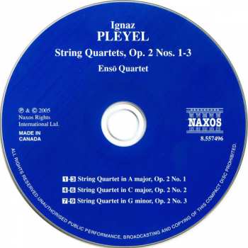 CD Ignaz Pleyel: String Quartets, Op. 2 Nos. 1-3 245912