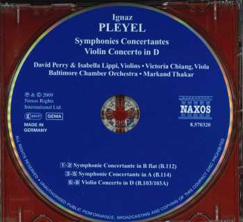 CD Ignaz Pleyel: Symphonies Conertantes Violin Concerto In D 249080