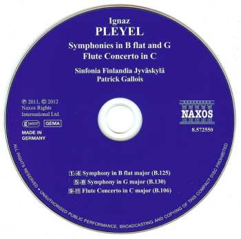 CD Ignaz Pleyel: Symphonies In B Flat And G Flute Concerto In C 461796