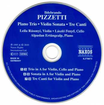 CD Ildebrando Pizzetti: Piano Trio ● Violin Trio ● Tre Canti 318845