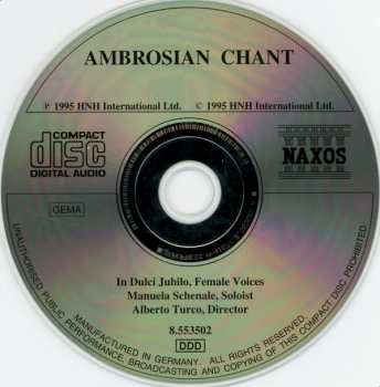 CD In Dulci Jubilo: Ambrosian Chant (Early Christian Chant Of The Ambrosian Rite) 456047