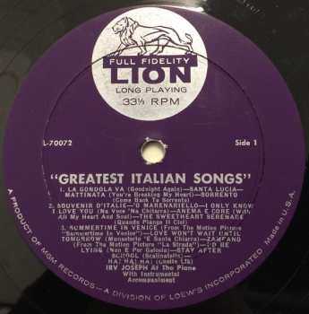 LP Irving Joseph: Greatest Italian Songs 486970