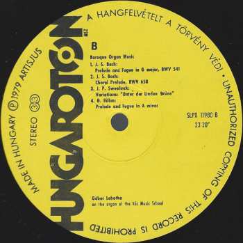 LP Johann Sebastian Bach: Baroque Organ Music