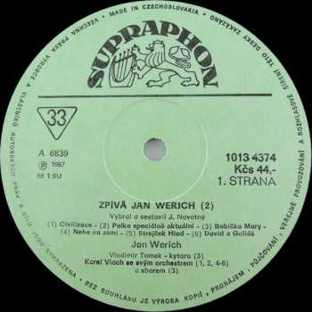 LP Jan Werich: Zpívá Jan Werich 2 85148