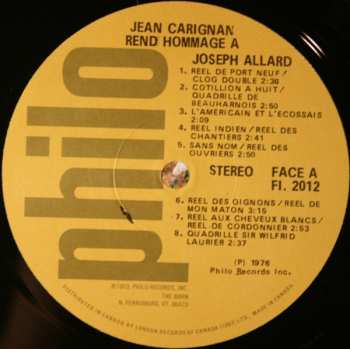 LP Jean Carignan: Jean Carignan Rend Hommage À Joseph Allard 526973