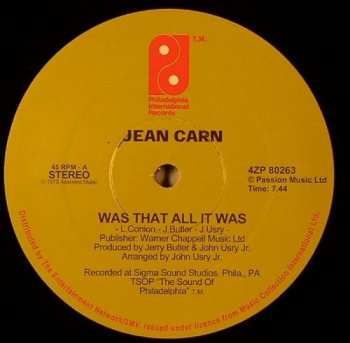 Album Jean Carn: Was That All It Was / Don't Let It Go To Your Head
