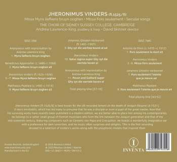 2CD Jheronimus Vinders: Missa Myns Liefkens Bruyn Ooghen; Missa Fors Seulement; Secular Songs 487569