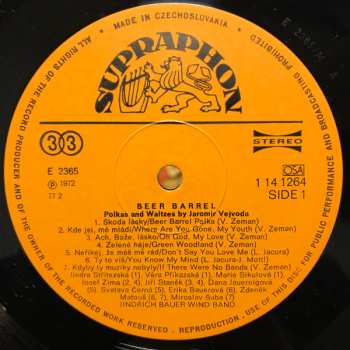 LP Jindřich Bauer Brass Band: Beer Barrel. Polkas And Waltzes By Jaromir Vejvoda