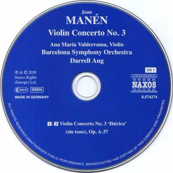 2CD Joan Manen: Violin Concerto No. 3 • Symphony No. 2 332766