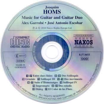 CD Joaquim Homs: Music For Guitar And Guitar Duo 502938
