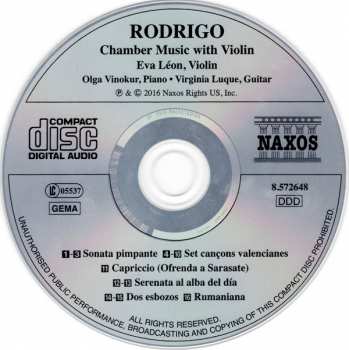 CD Joaquín Rodrigo: Chamber Music with Violin 156387