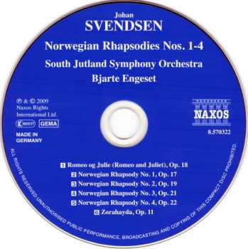 CD Johan Svendsen: Norwegian Rhapsodies • Romeo And Juliet • Zorahayda 361004