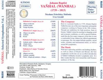 CD Johann Baptist Vanhal: Symphonies Vol. 1 (Sinfonia In D Major • Sinfonia In C Major / Sinfonia In A Major • Sinfonia In C Comista) 116699