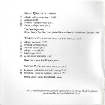 CD Johann Carl Eschmann: String Quartet In D Minor / 'In Autumn' / Fantasy Pieces