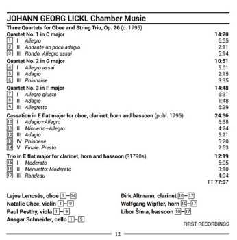CD Lajos Lencsés: Three Oboe Quartets, Op. 26 / Cassation For Oboe, Clarinet, Horn And Bassoon / Trio For Clarinet, Horn And Bassoon